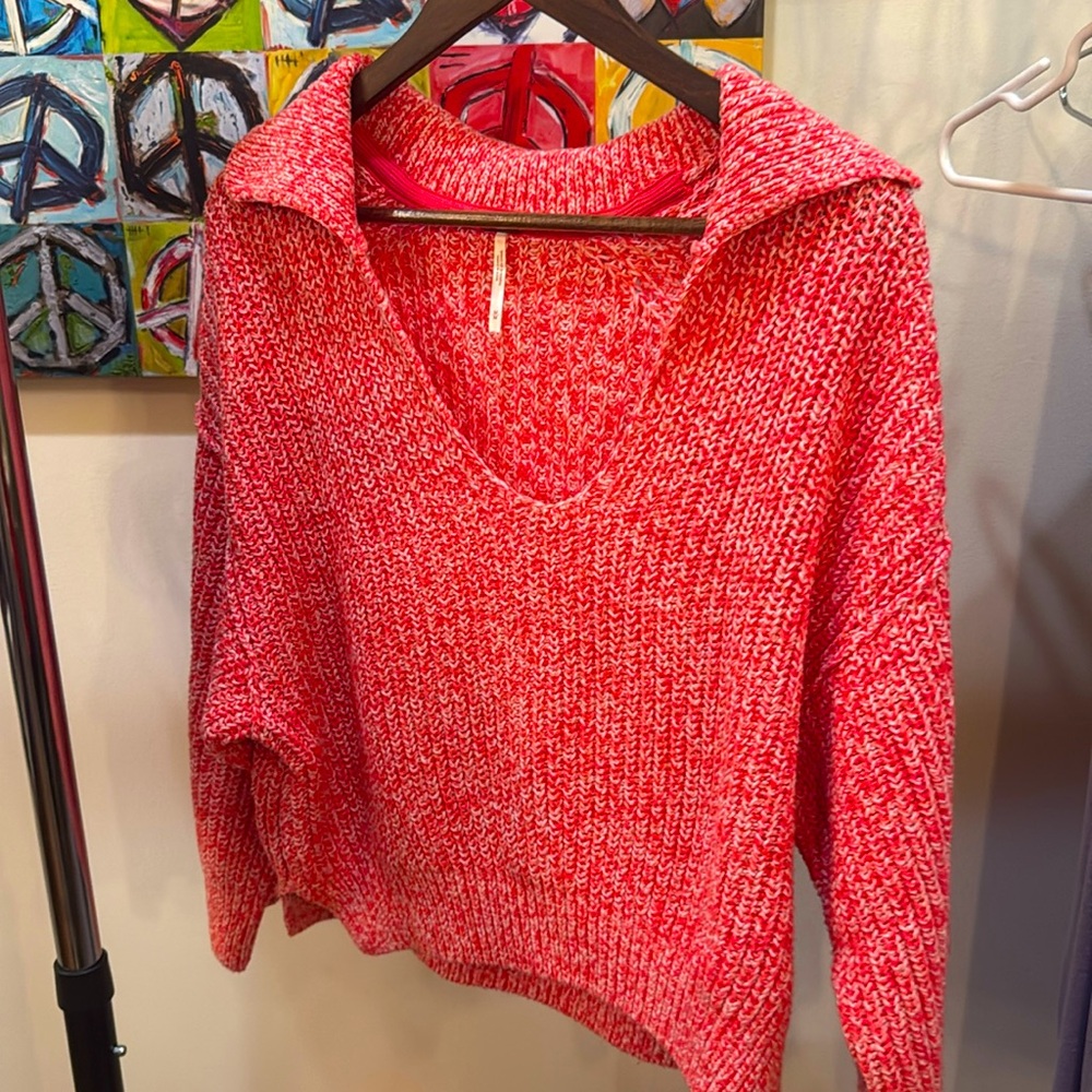 Free People Love This City Chunky Oversized Collarded V-Neck Sweater XS-M